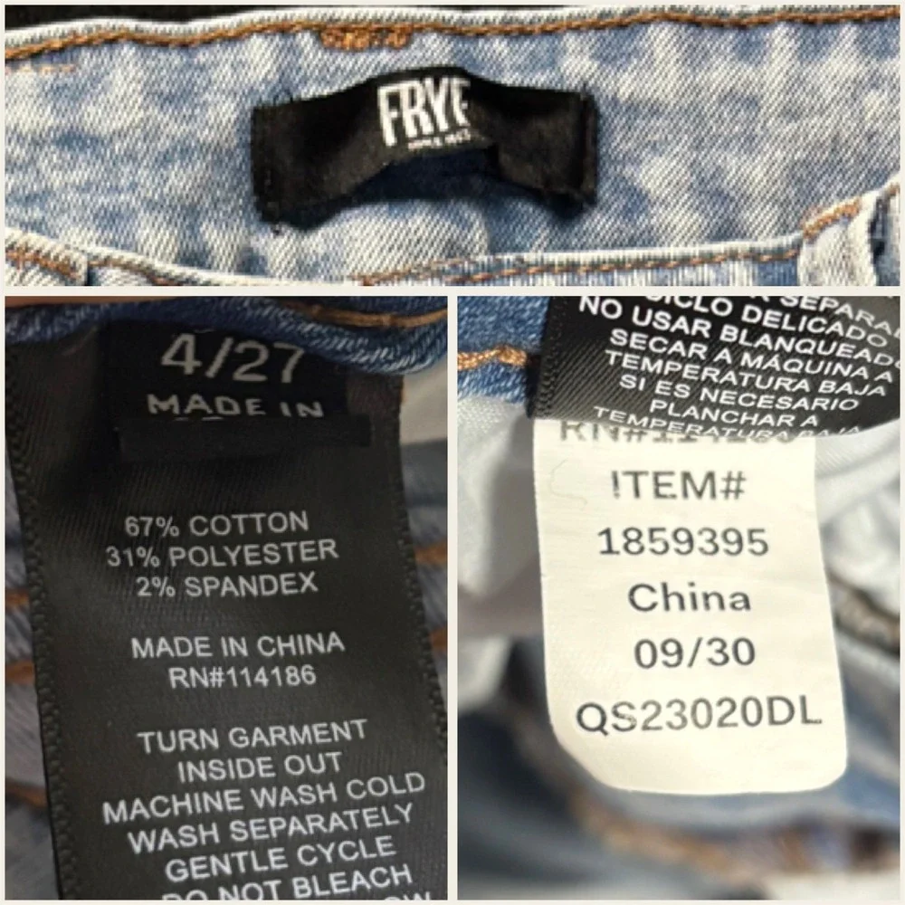 FRYE Womens 4/27 Light Wash Acid‎ Wash Denim Jeans Straight Leg